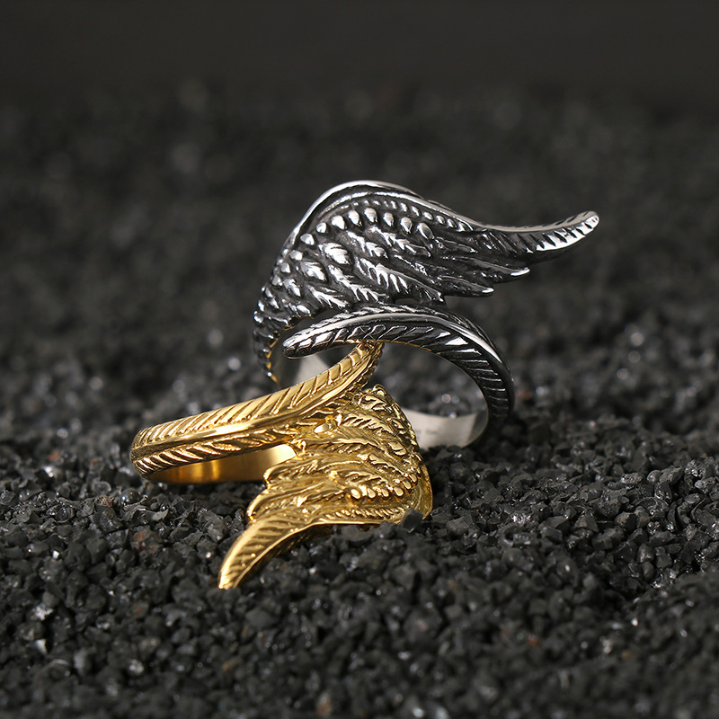 Anillo De Alas De Acero Y Titanio Para Hombre