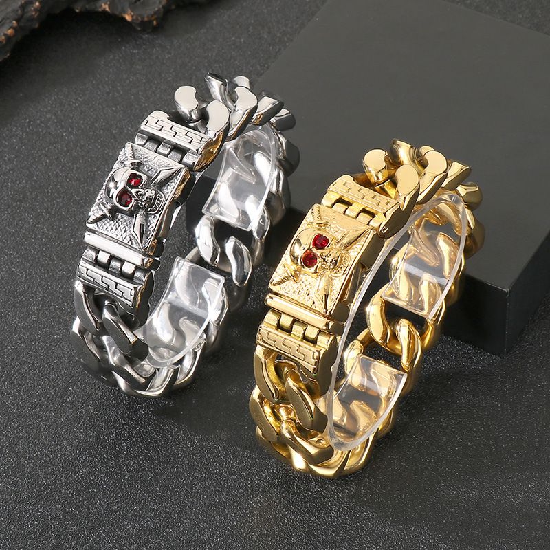 Pulsera De Calavera De Diamantes De Acero De Titanio Para Hombre