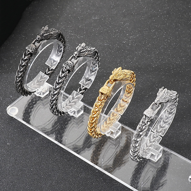 Pulsera De Acero De Titanio Con Cabeza De Dragón Para Hombre