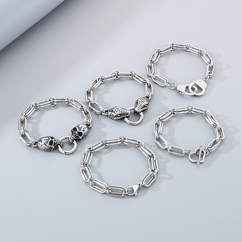 Pulsera Geométrica De Acero Y Titanio Para Hombre