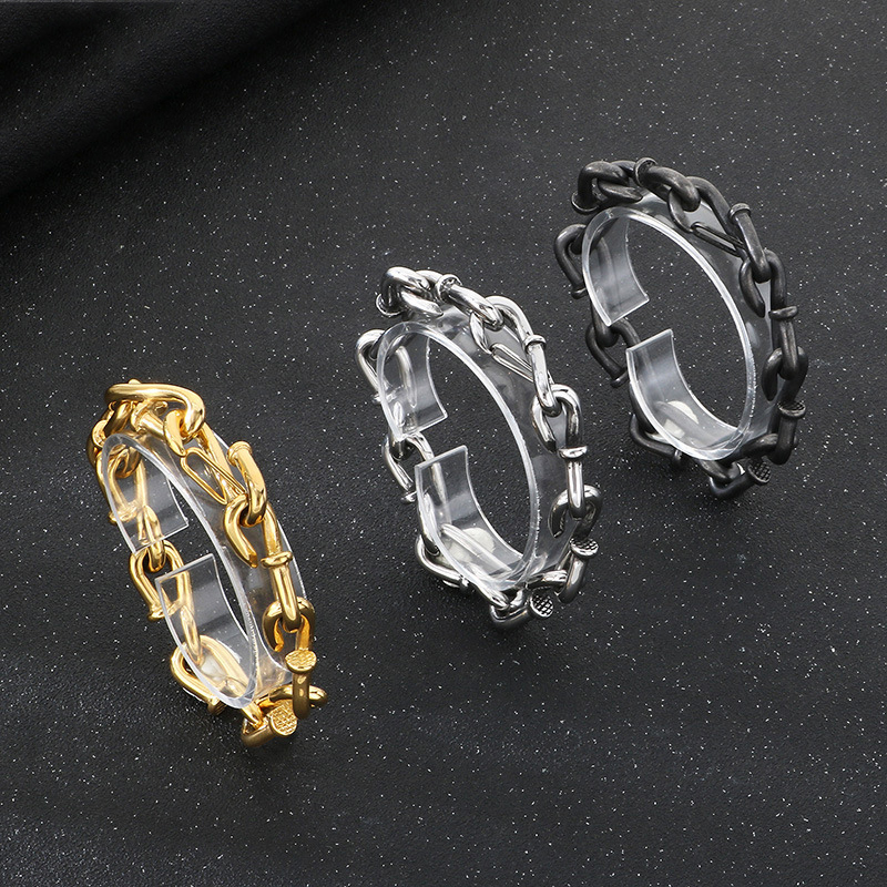Pulsera Geométrica De Acero Y Titanio Para Hombre