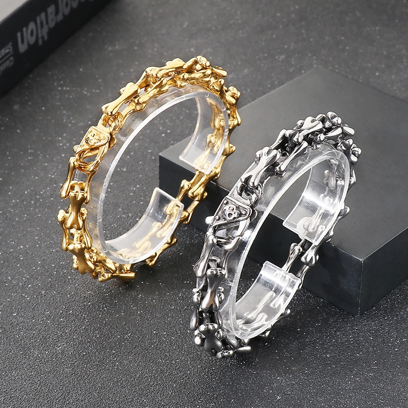Pulsera De Acero Inoxidable Con Cadena De Empalme De Huesos Para Hombre