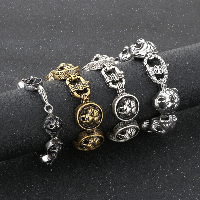 Pulsera De Hombre Con Cabeza De Tigre De Acero Y Titanio