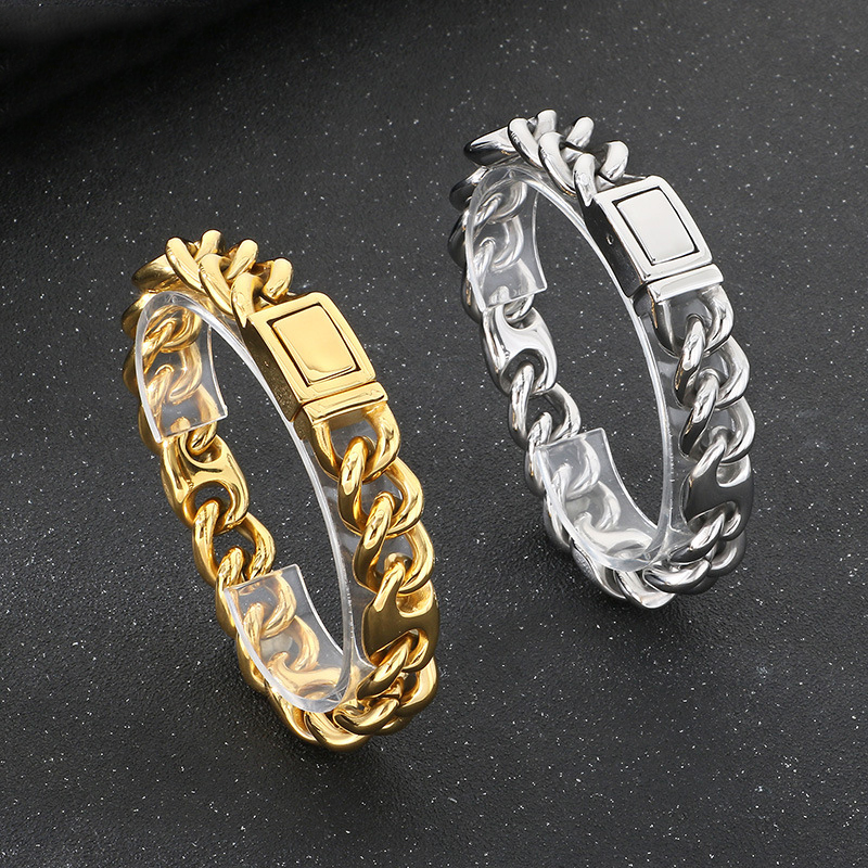 Pulsera De Acero Inoxidable Con Cadena Geométrica Para Hombre