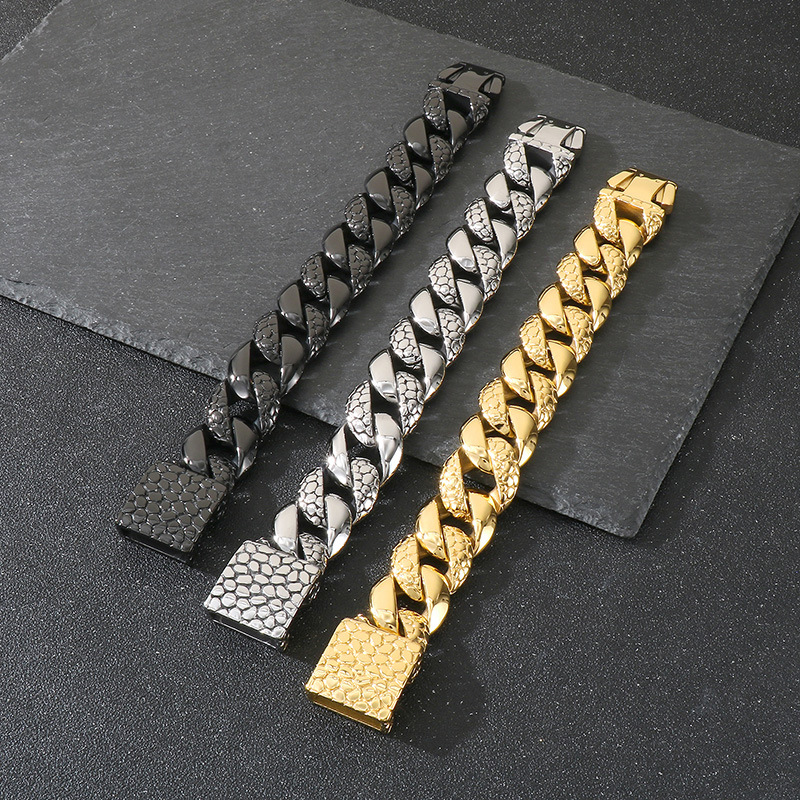 Pulsera De Acero Inoxidable Con Cadena Geométrica Para Hombre
