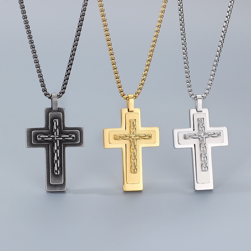 Collar De Cruz Tridimensional Multicapa Para Hombre