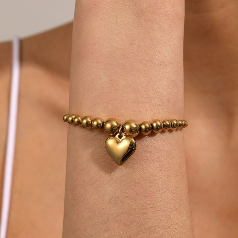 Pulsera De Corazón Con Cuentas De Acero Y Titanio