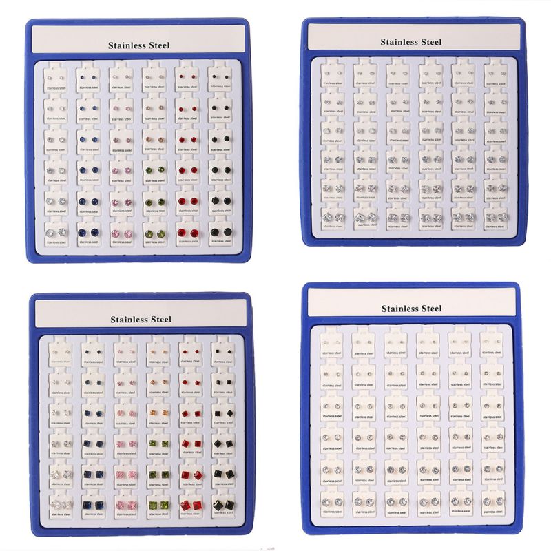 Juego De Pendientes Cuadrados De Diamantes De Acero De Titanio