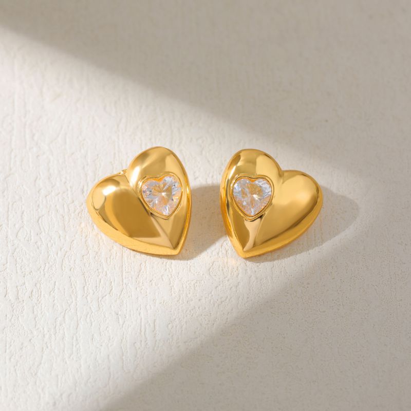 Gold Diamond Heart 23081 Alloy Diamond Heart Earrings