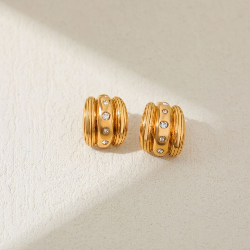 Gold 2 Copper Diamond C-shaped Earrings