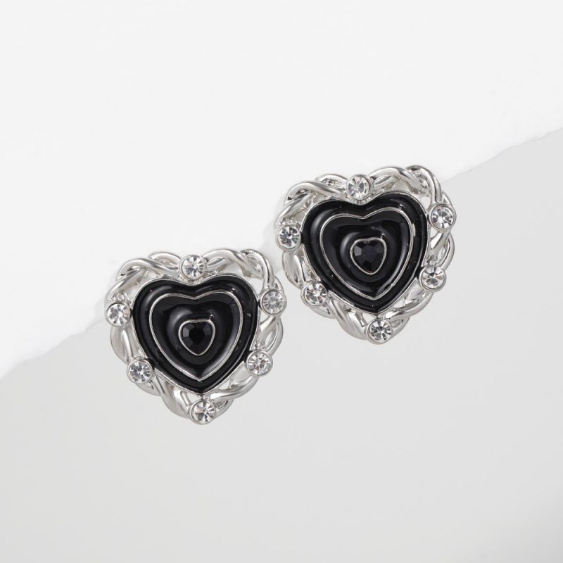 Black Oil Drip Love Copper Oil Drip Heart Earrings