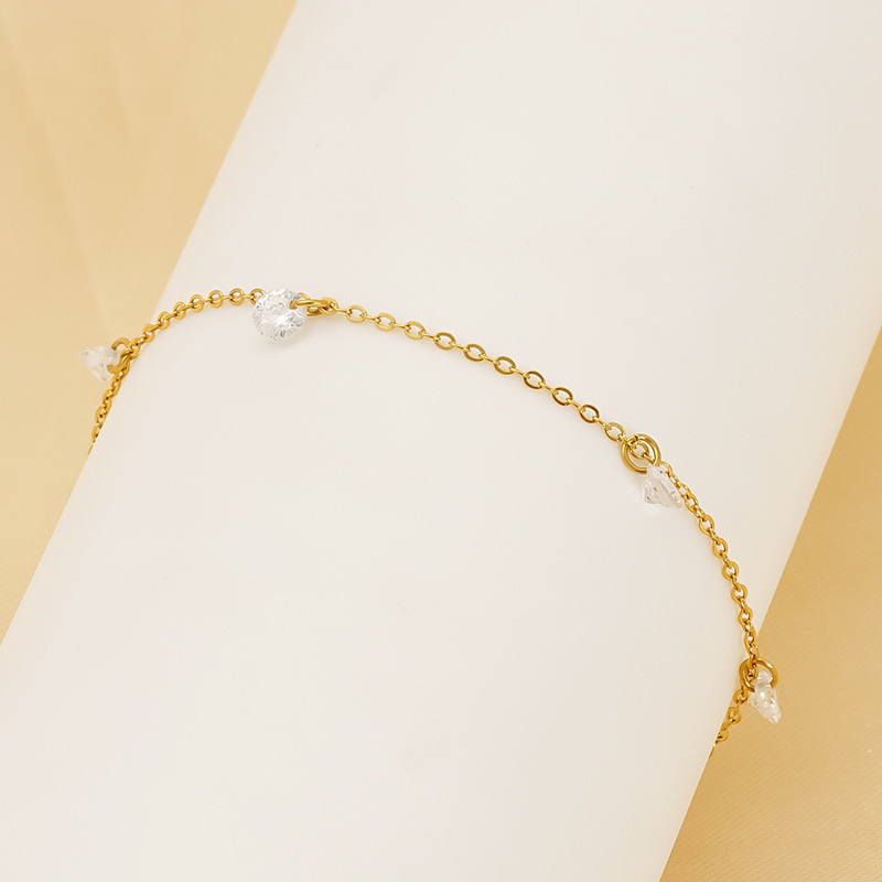 Gold Titanium Steel Round Bracelet With Diamonds
