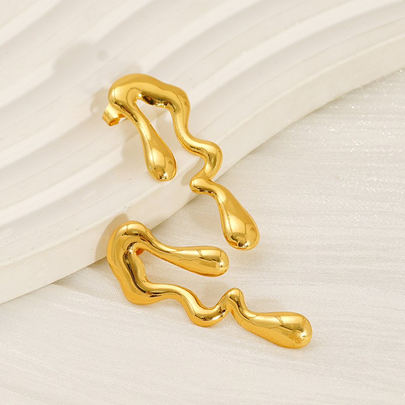 Gold Titanium Steel Irregular Earrings