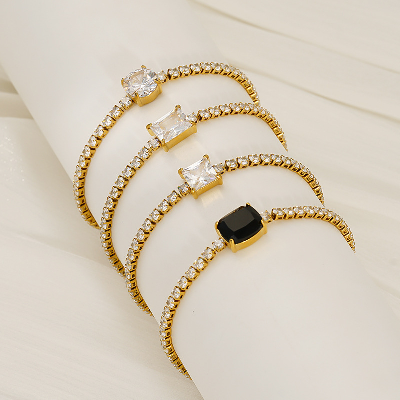 Square 3# Titanium Steel Square Bracelet With Diamonds