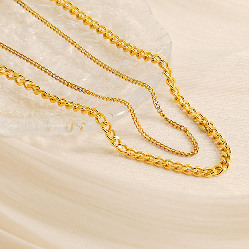 Gold Stainless Steel Gold-plated Double Chain Necklace