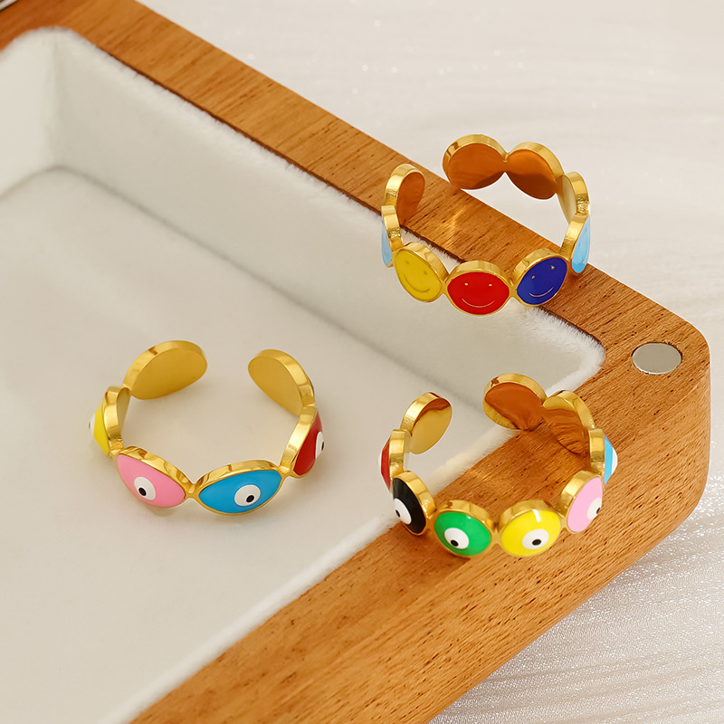 Smiley Face Stainless Steel Oil Drop Smiley Face Ring