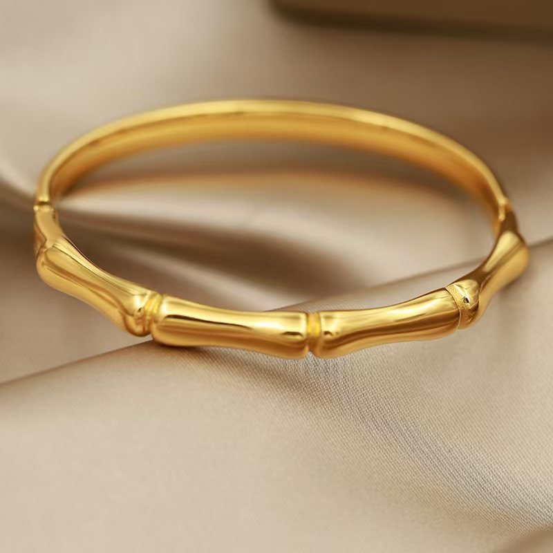 Gold Titanium Steel Bamboo Ring