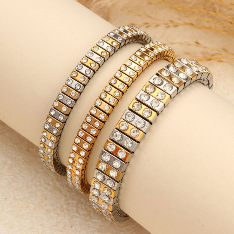 12mm Row Of Diamonds Stainless Steel Round Bracelet With Diamonds