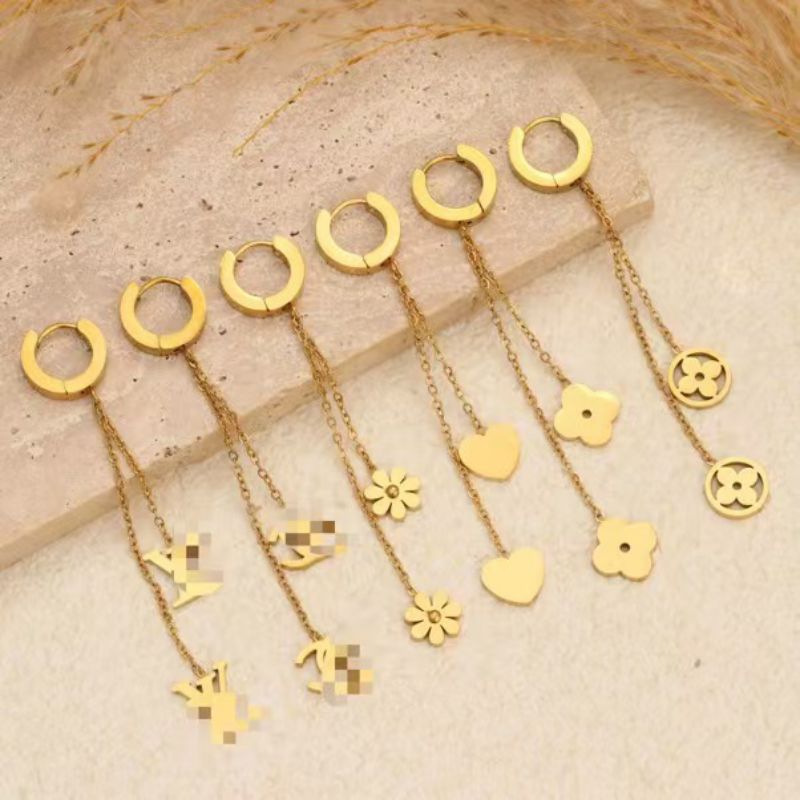 White Shell Butterfly Gold Earrings Titanium Steel Flower Heart Butterfly Earrings