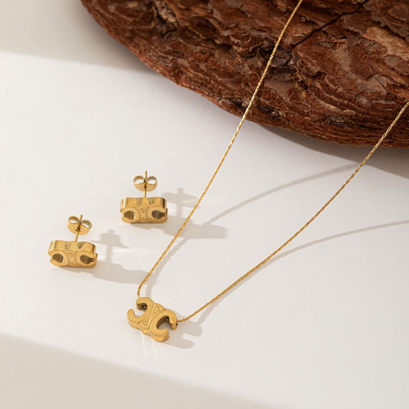 Double C Earrings Gold Titanium Steel Arc De Triomphe Earrings