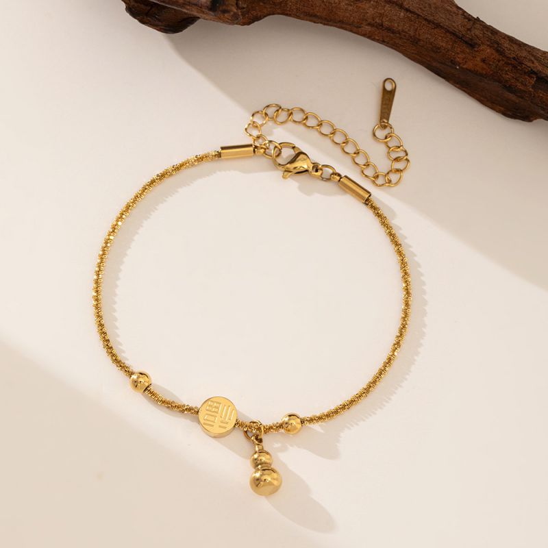 Gold Titanium Steel Gourd Bracelet