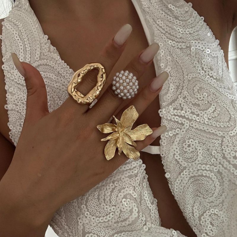 Gold Set 321 Alloy Pearl Flower Ring Set