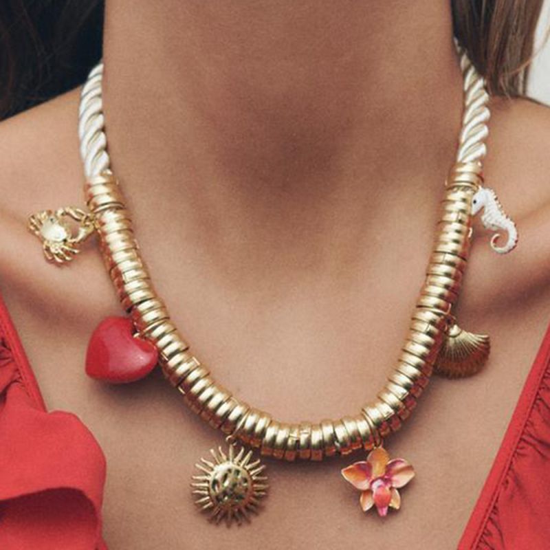 Collar De Aleación Con Forma De Corazón De Cangrejo Y Caballito De Mar