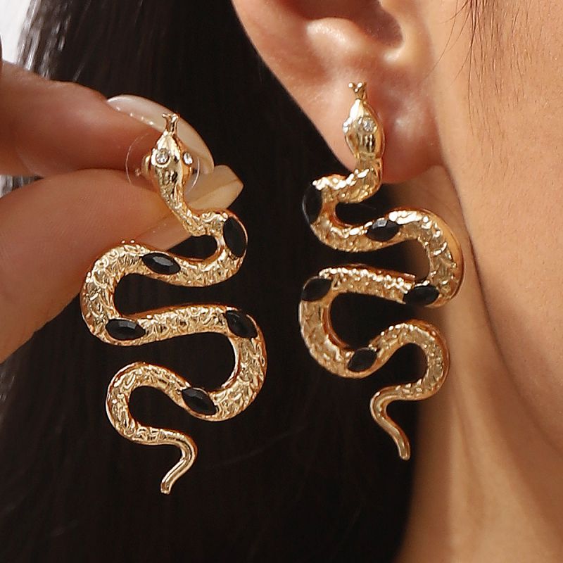 Black And White Snake Alloy Snake Earrings