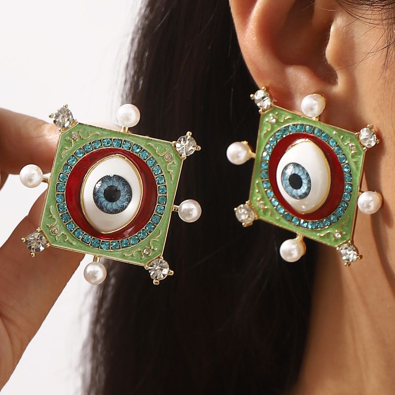 Gold Alloy Diamond Eye Hoop Earrings