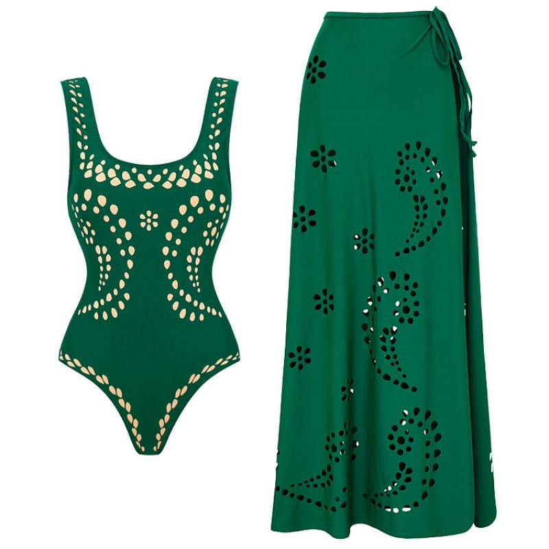 Traje De Baño De Una Pieza Con Estampado De Nailon Y Vestido De Playa