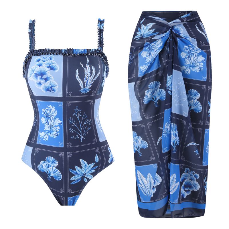 Traje De Baño De Una Pieza Con Estampado De Nailon Y Vestido De Playa