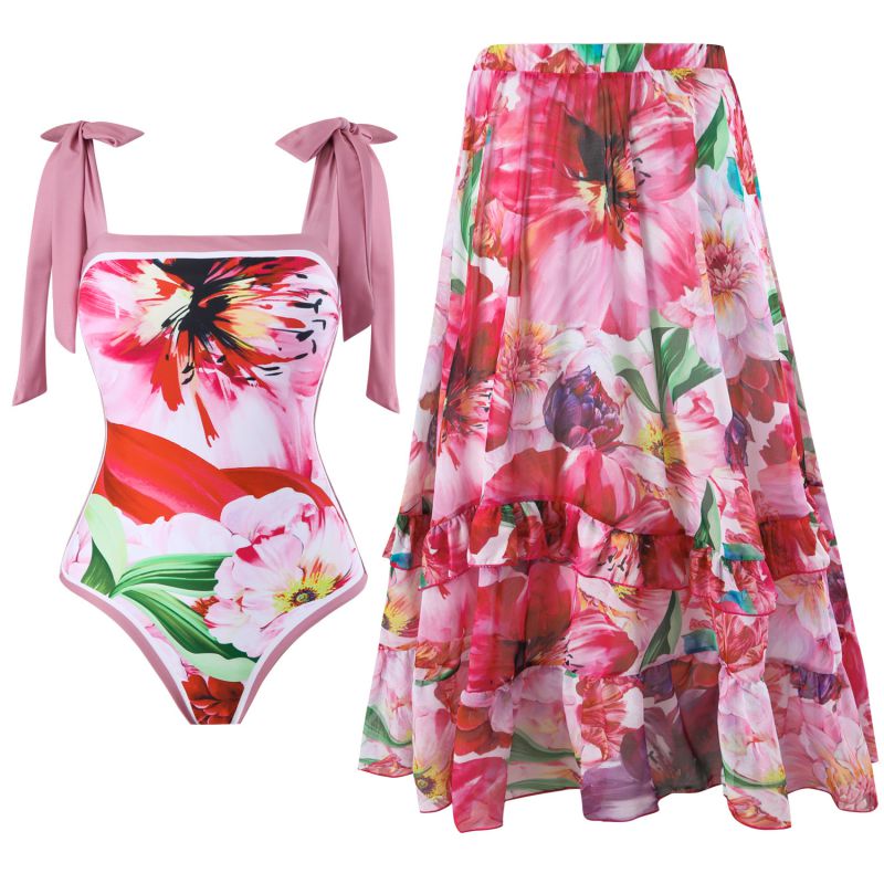 Traje De Baño De Una Pieza Con Estampado De Nailon