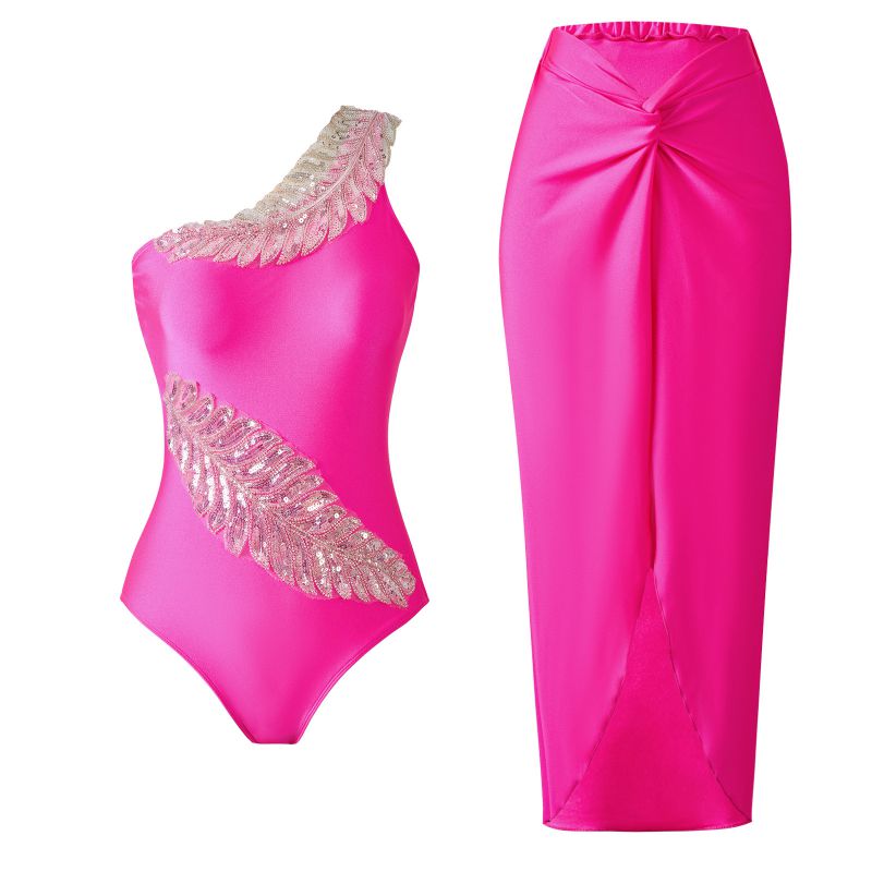 Traje De Baño De Una Pieza Con Hojas De Poliéster