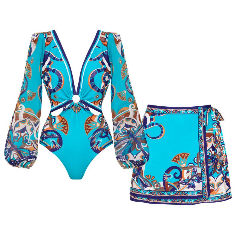 Traje De Baño De Una Pieza Con Estampado De Poliéster Y Vestido De Playa
