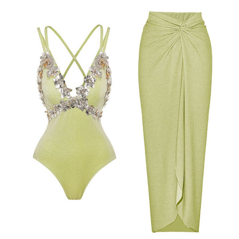 Traje De Baño De Una Pieza Con Lentejuelas De Poliéster Y Vestido De Playa