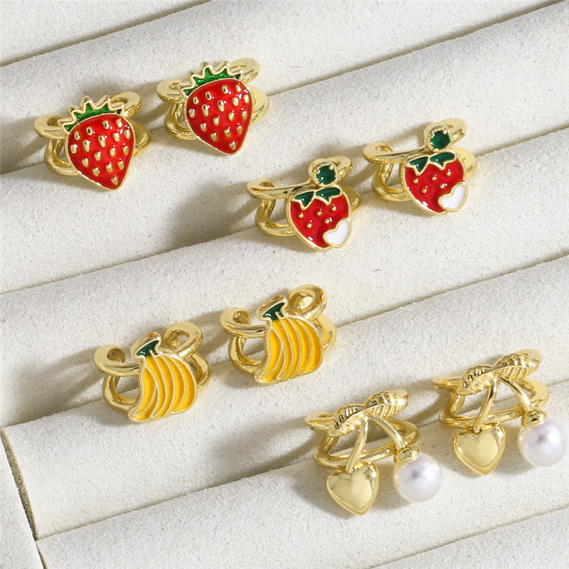 Clips Para Orejas De Metal Con Forma De Fresa Plátano Y Cereza
