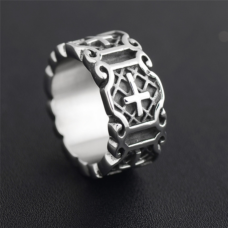 Anillo Geométrico Redondo Con Estrella De Metal Y Cruz Para Hombre