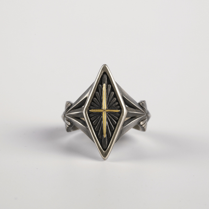 Anillo De Hombre Con Cruz De Metal Geométrica Redonda