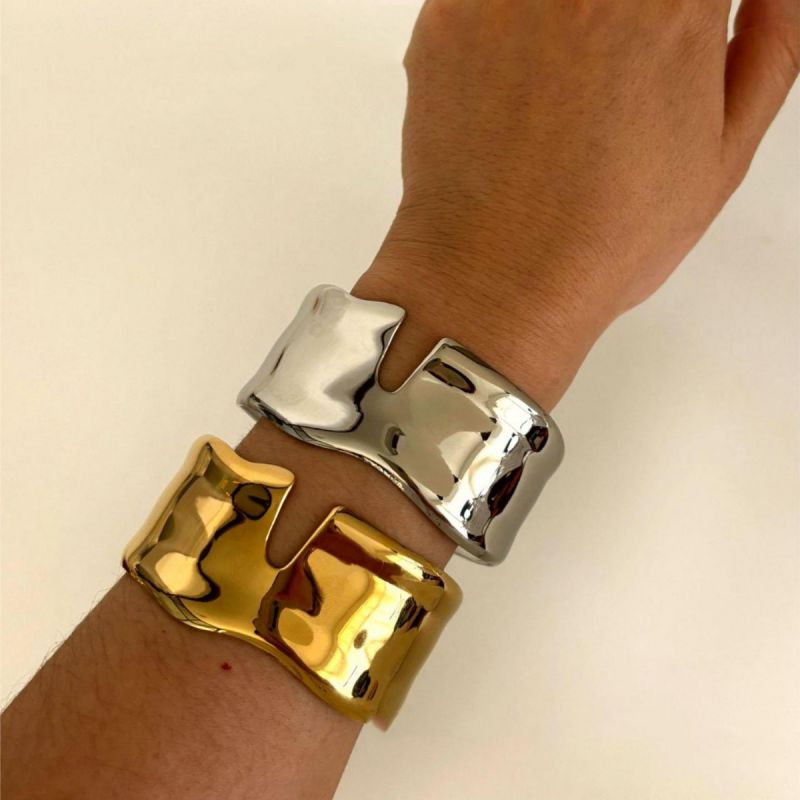 Pulsera De Acero Inoxidable Abierta De Ancho