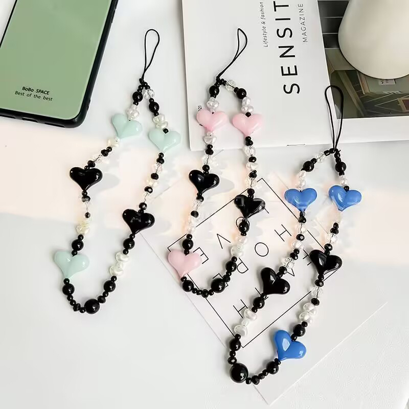 Cadena Para Teléfono Con Cuentas De Corazón De Acrílico