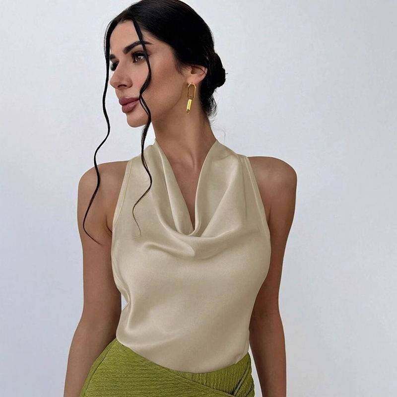 Brown Satin Halter Neck Vest