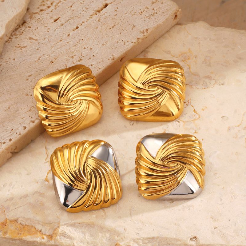 Pendientes Cuadrados Geométricos De Acero Inoxidable