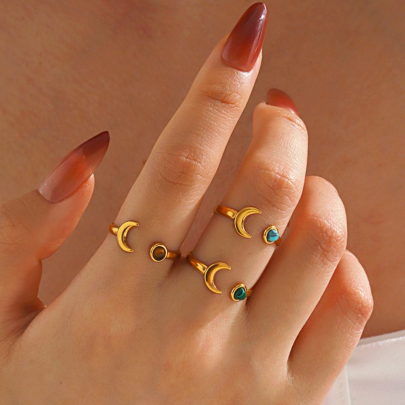 Anillo De Luna De Piedra Natural De Acero Inoxidable