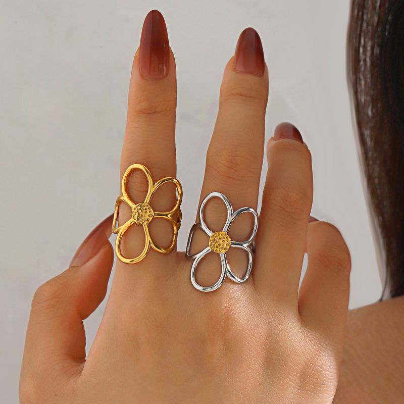 Anillo De Flores De Acero Inoxidable