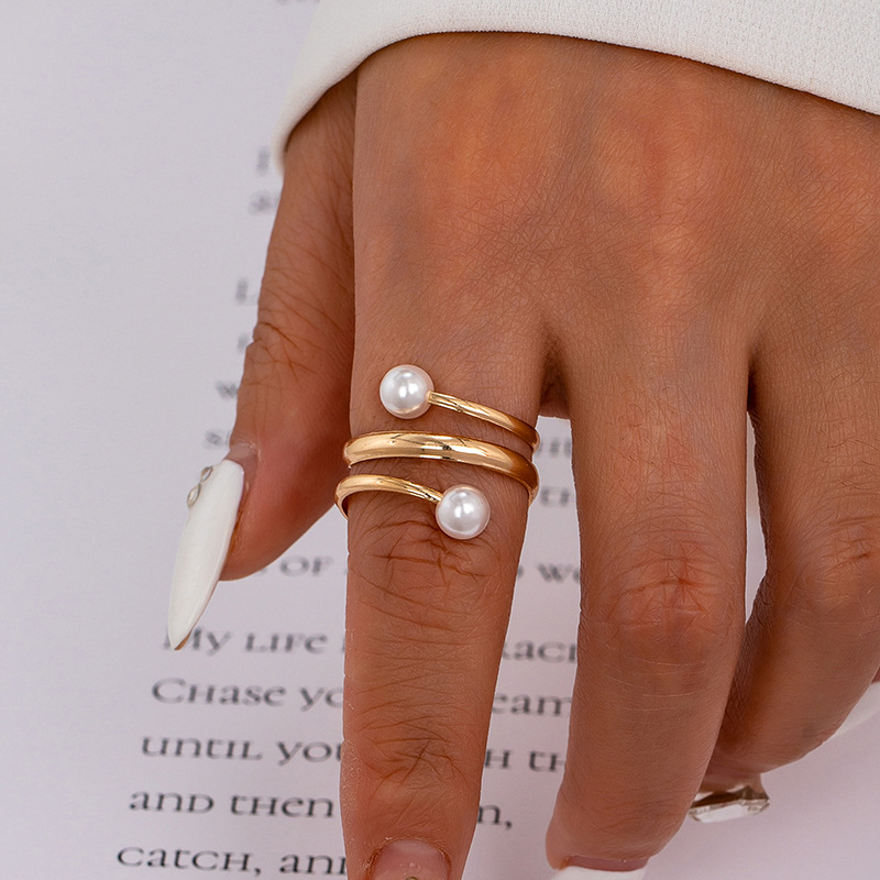Anillo Abierto De Perla De Aleación