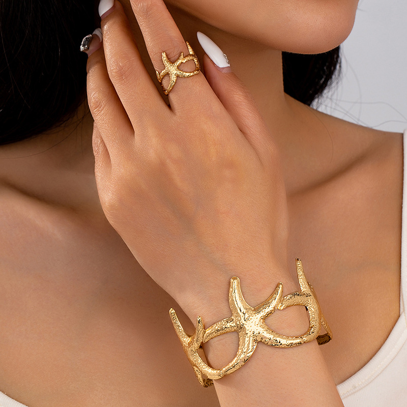 Conjunto De Pulsera Y Anillo De Aleación Con Forma De Estrella De Mar