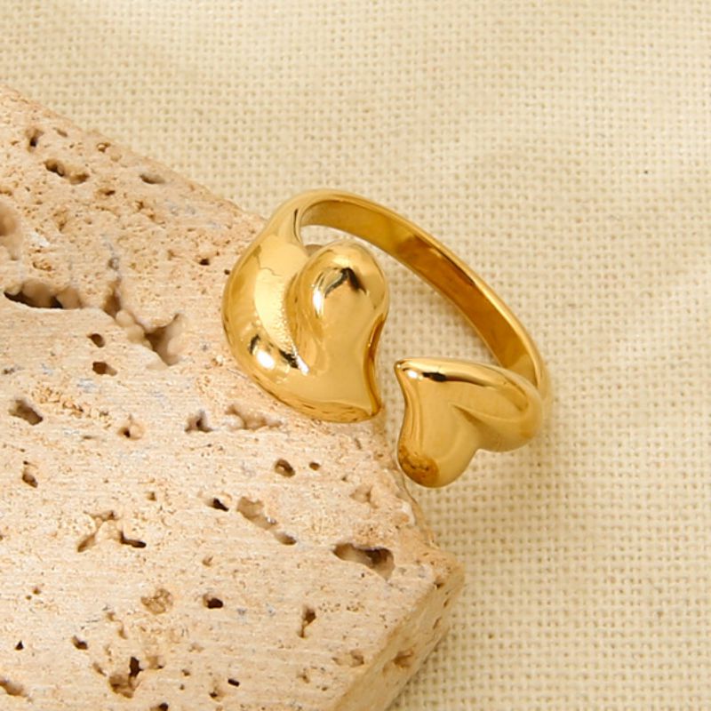 Anillo Abierto De Doble Corazón