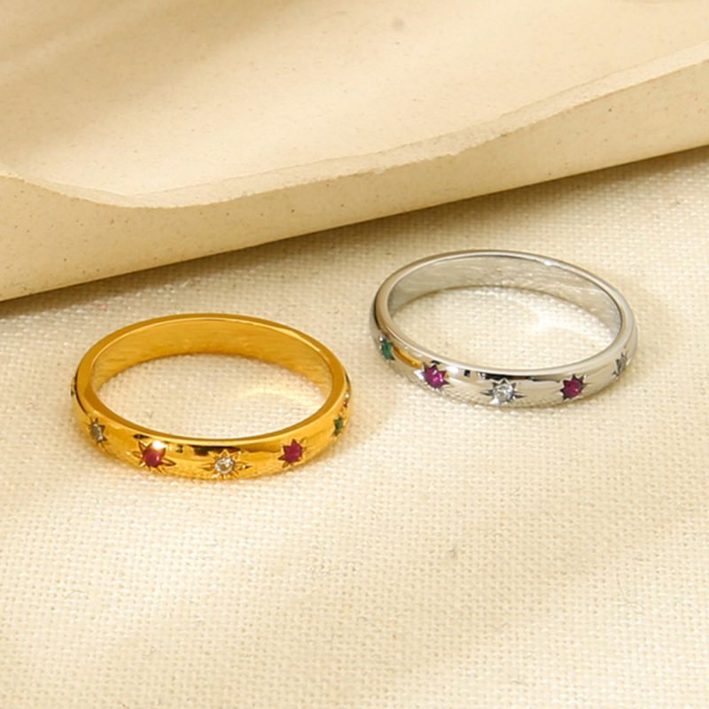 Anillo De Estrella De Diamantes De Acero Inoxidable