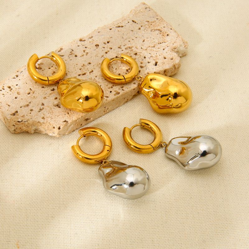 Pendientes Irregulares De Acero Inoxidable Bañados En Oro