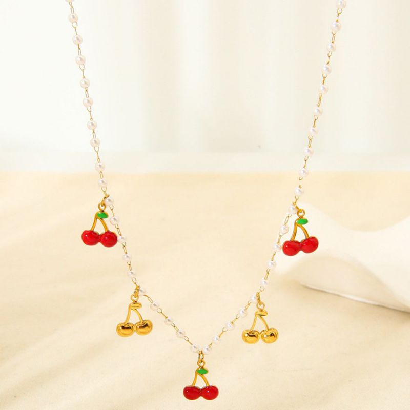 Collar Con Colgante De Cereza De Acero Inoxidable